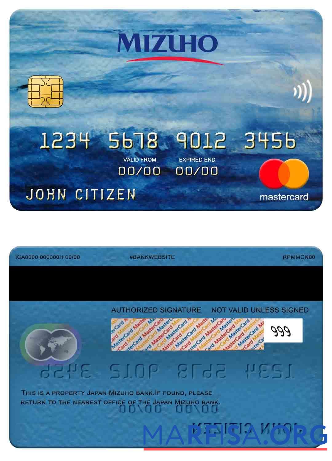Downloadable Japan Mizuho bank mastercard template